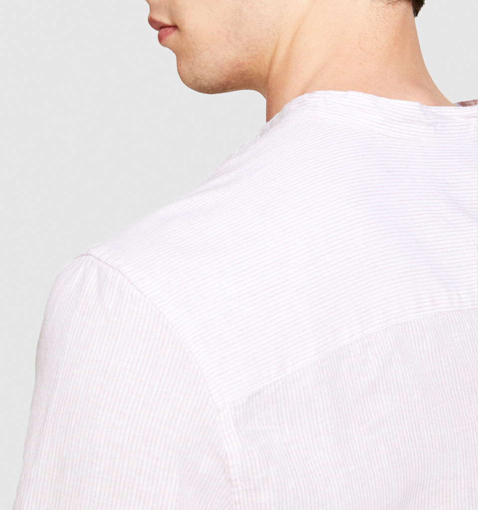 Mandarin collar shirt in linen blend - men's regular fit shirts - Soft Pink | Sisley image number 5